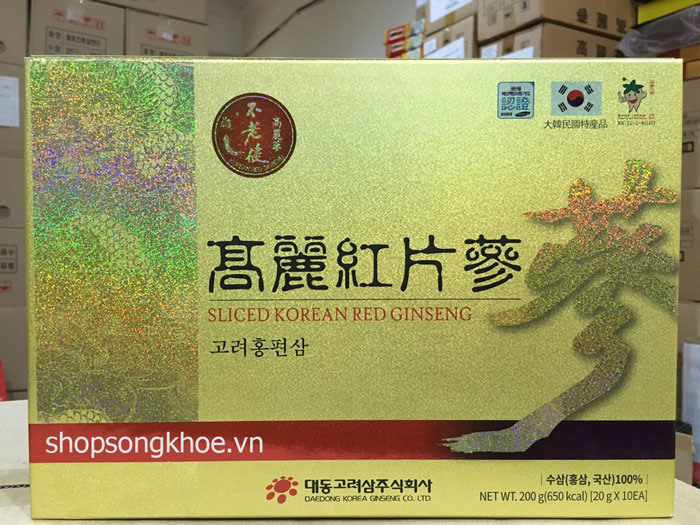 Hồng sâm khô thái lát Hàn Quốc hộp 200gr - slided Korea red ginseng