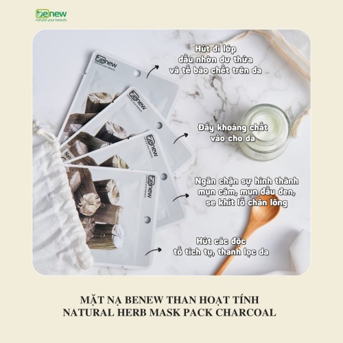 Bộ 10 miếng mặt nạ Benew Natural Herb Mask Pack - Charcoal 22ml